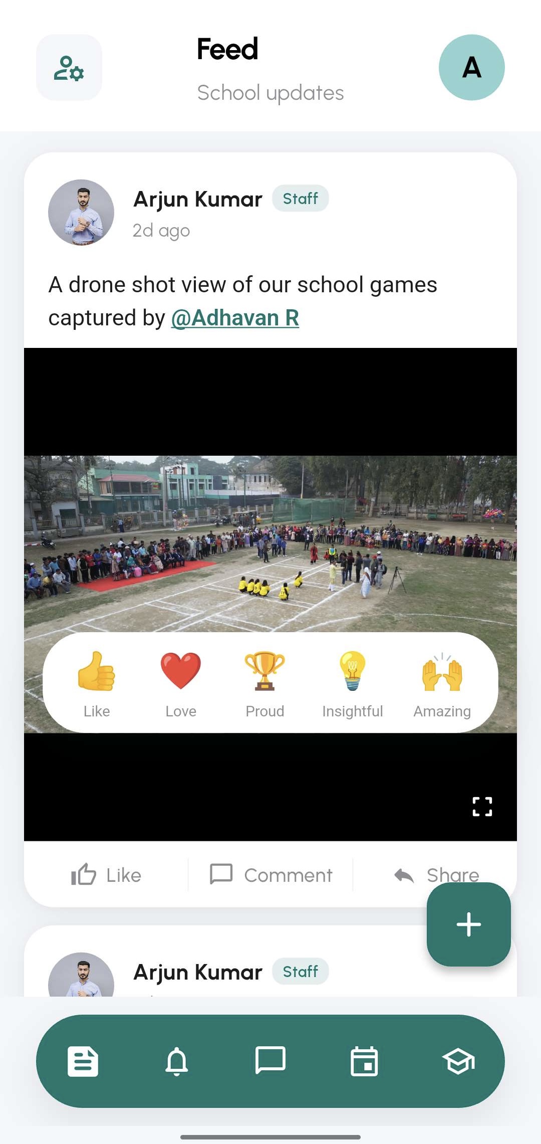 School feed with emoji reactions