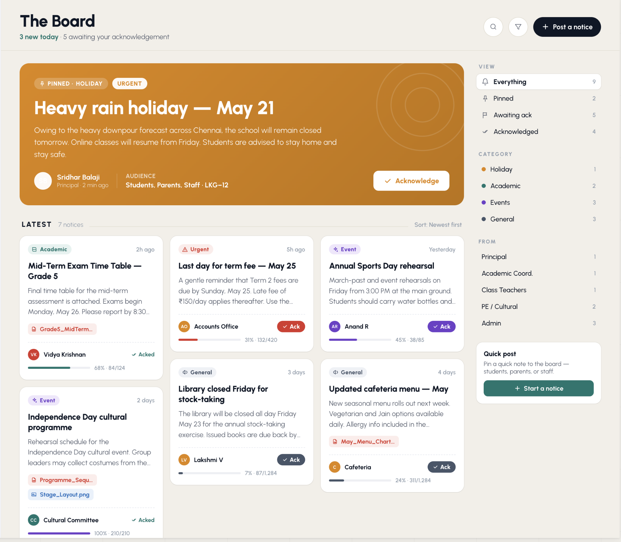 ClassIQ notice board — The Board